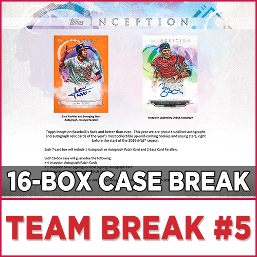 1 Autograph or Autograph Patch//Box 2019 Topps Inception Baseball 16 Box Case